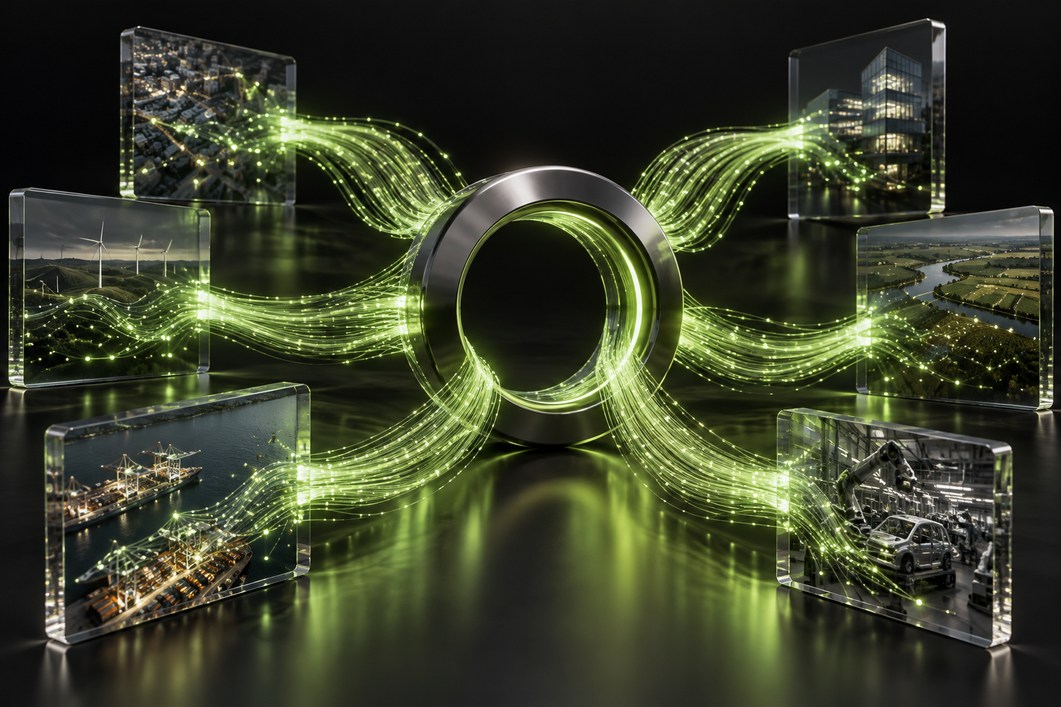 Luminous connections illustrating business knowledge flowing through AI systems